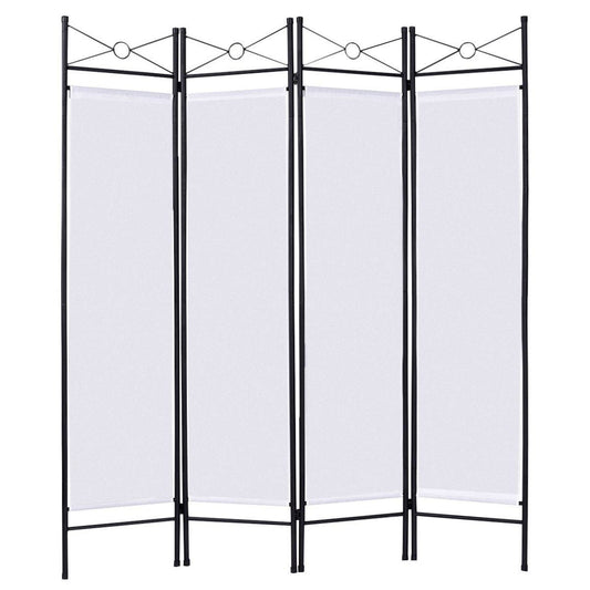 4 Panels Metal Frame Room Private Folding Screen, White