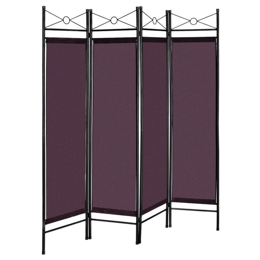 4 Panels Metal Frame Room Private Folding Screen, Brown