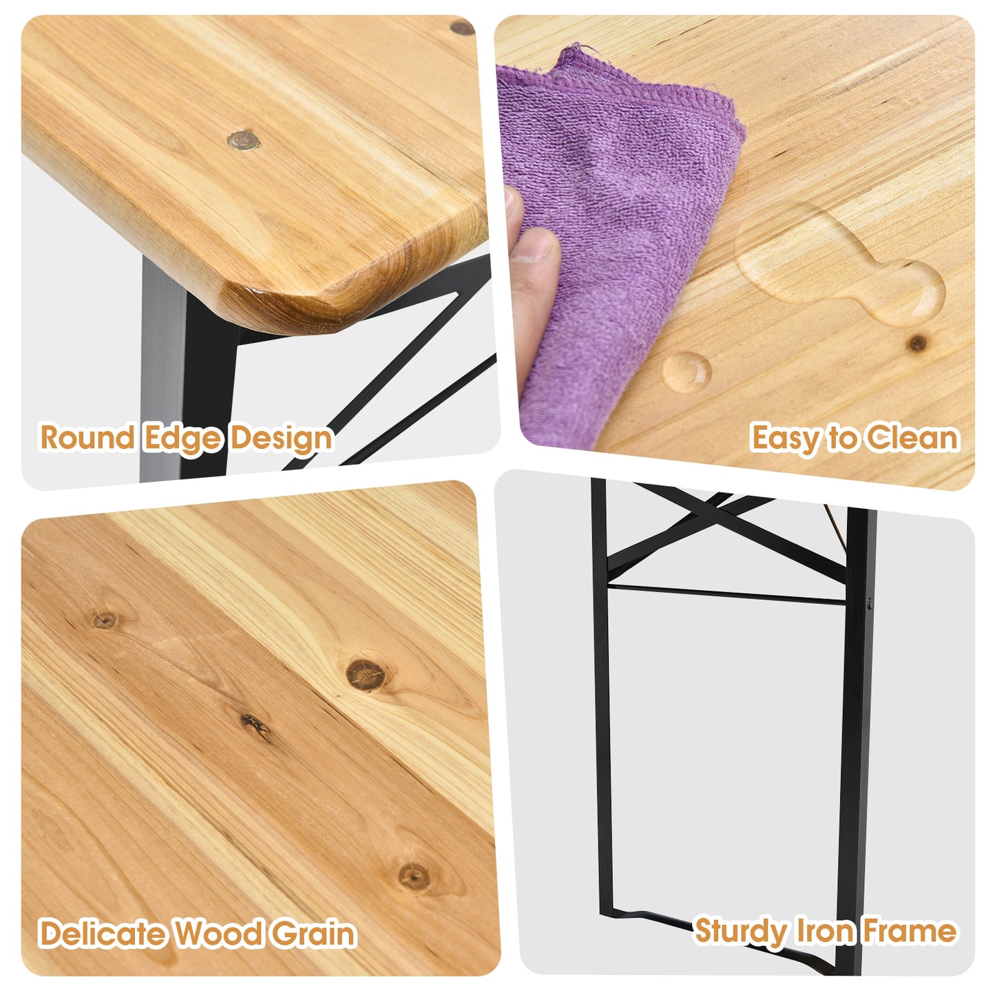 3 Piece Folding Wooden Picnic Table Bench Set