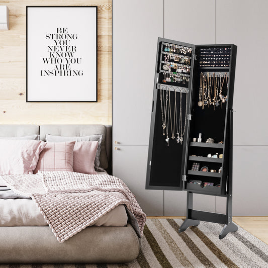 New Mirrored Jewelry Cabinet Armoire Mirror Organizer Storage Box Ring w/ Stand, Black Jewelry Armoires Black at Gallery Canada