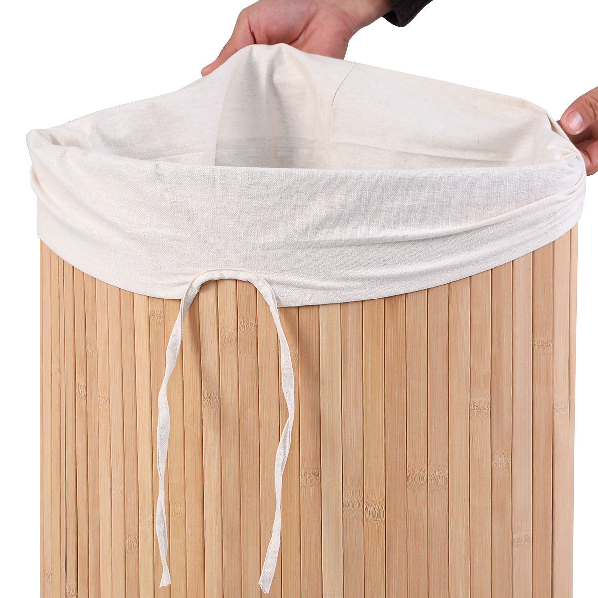 Corner Bamboo Hamper Laundry Basket, Natural