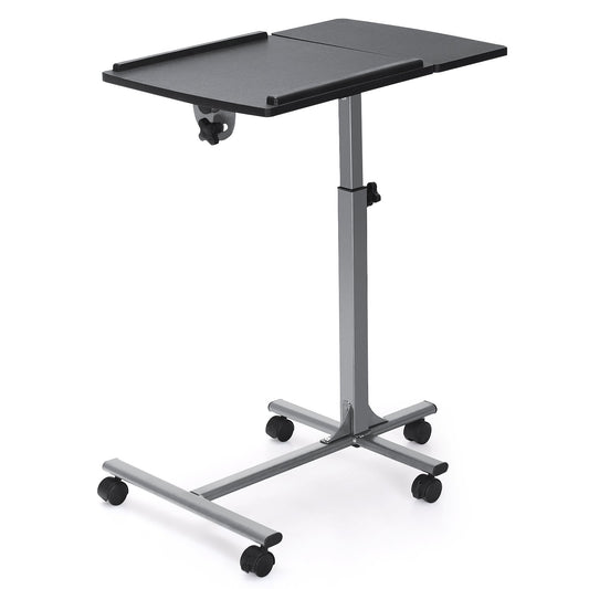 Adjustable Angle Height Rolling Laptop Table, Black