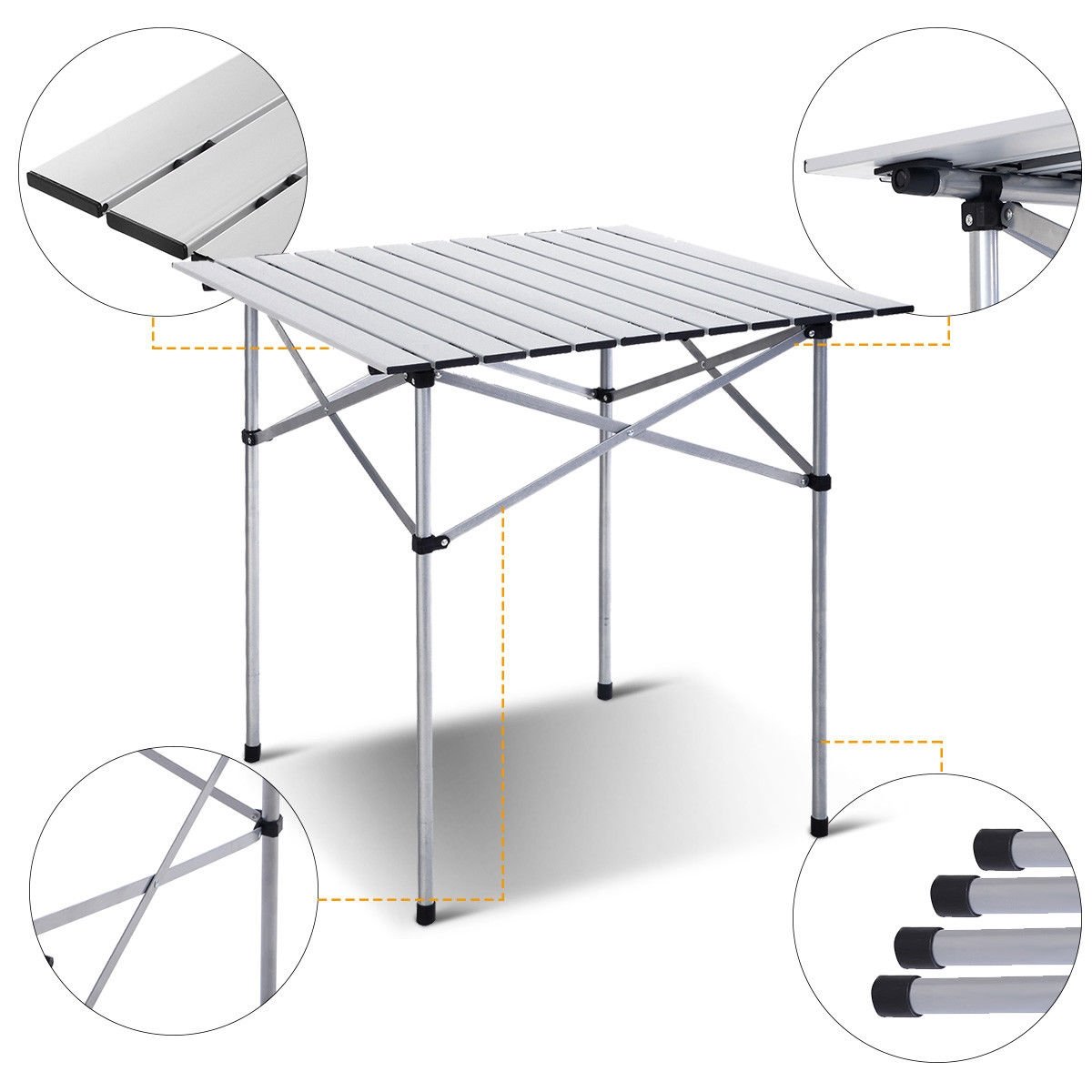 Roll Up Portable folding Camping Aluminum Picnic Table, Silver