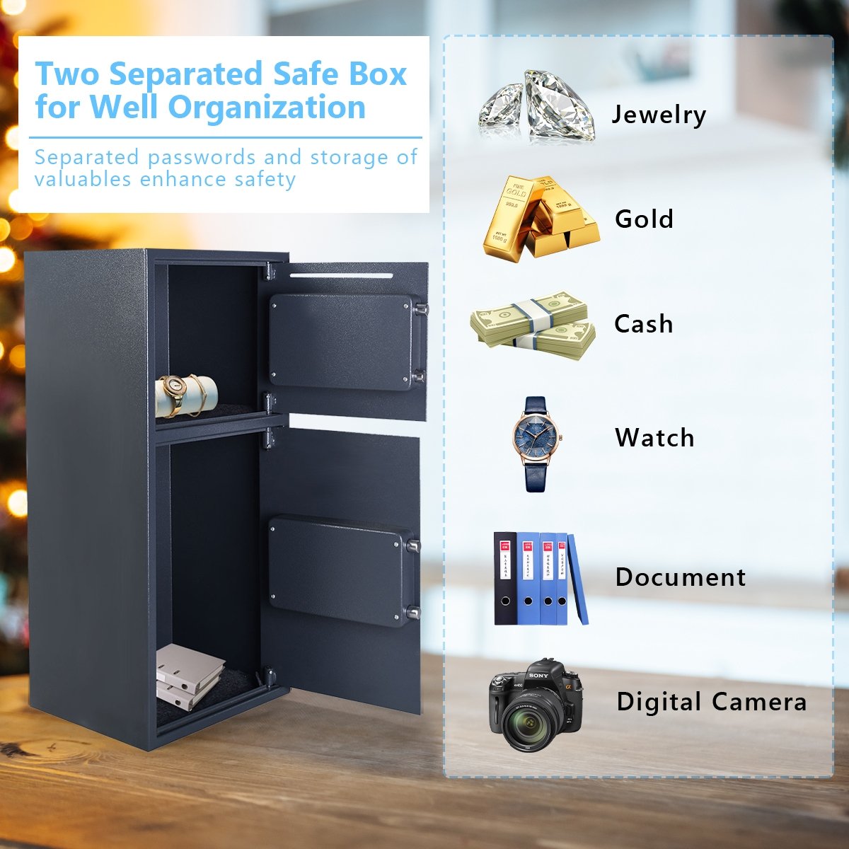 Digital Safe Box with 2 Doors, Black - Gallery Canada