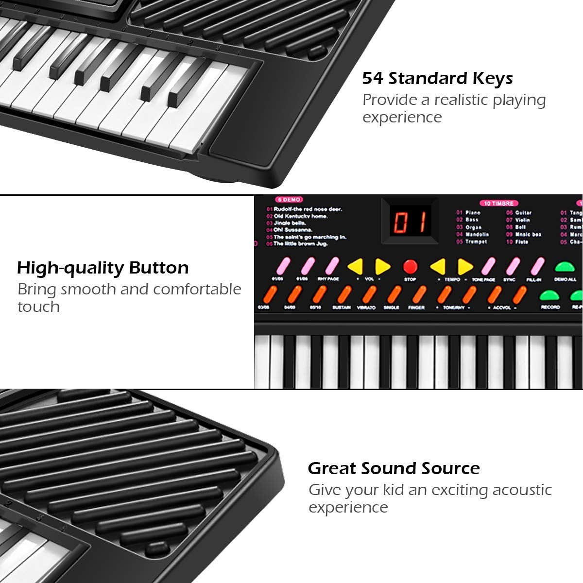 54 Keys Kids Electronic Music Piano, Black Musical Toys at Gallery Canada
