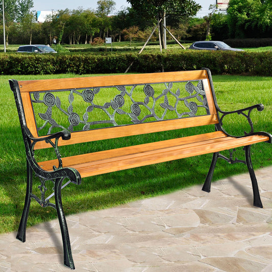 49 1/2 Inch Patio Park Garden Porch Chair Bench Outdoor Benches Black, natural at Gallery Canada