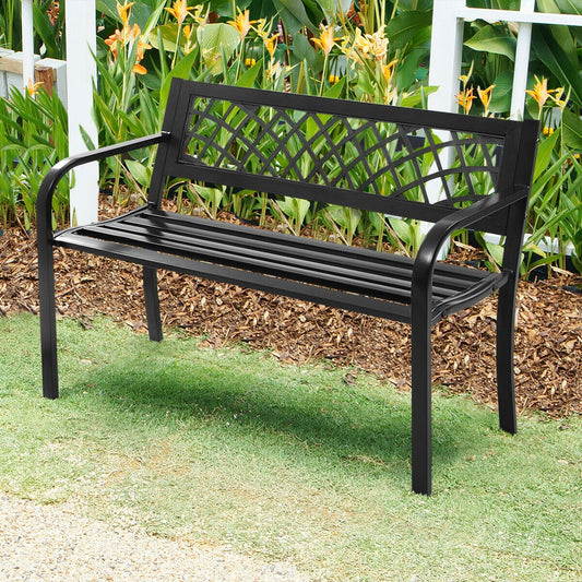 Outdoor Bench Deck, Steel Frame, Black Outdoor Benches Black at Gallery Canada