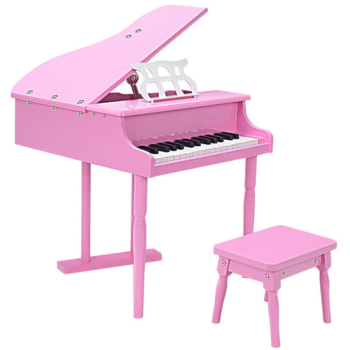 Musical Instrument Toy 30-Key Children Mini Grand Piano with Bench, Pink