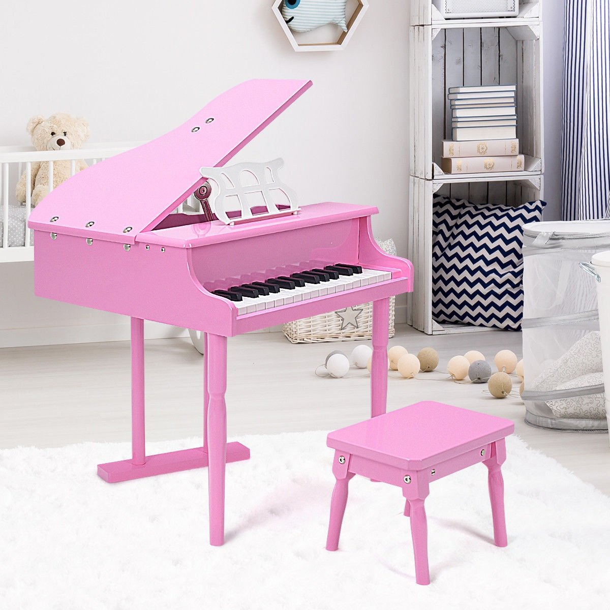 Musical Instrument Toy 30-Key Children Mini Grand Piano with Bench, Pink at Gallery Canada