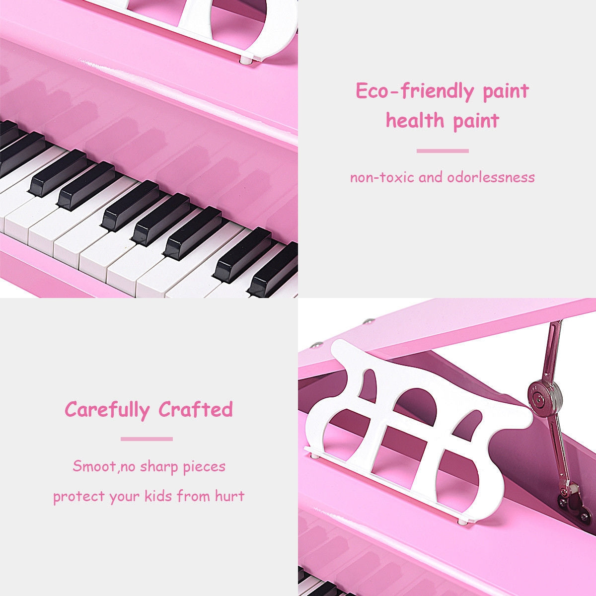 30-Key Children Mini Grand Piano With Bench, Pink