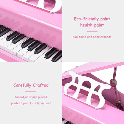 Musical Instrument Toy 30-Key Children Mini Grand Piano with Bench, Pink at Gallery Canada