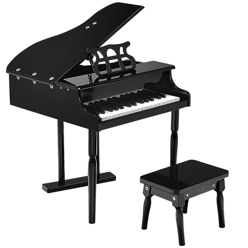 Musical Instrument Toy 30-Key Children Mini Grand Piano with Bench, Black