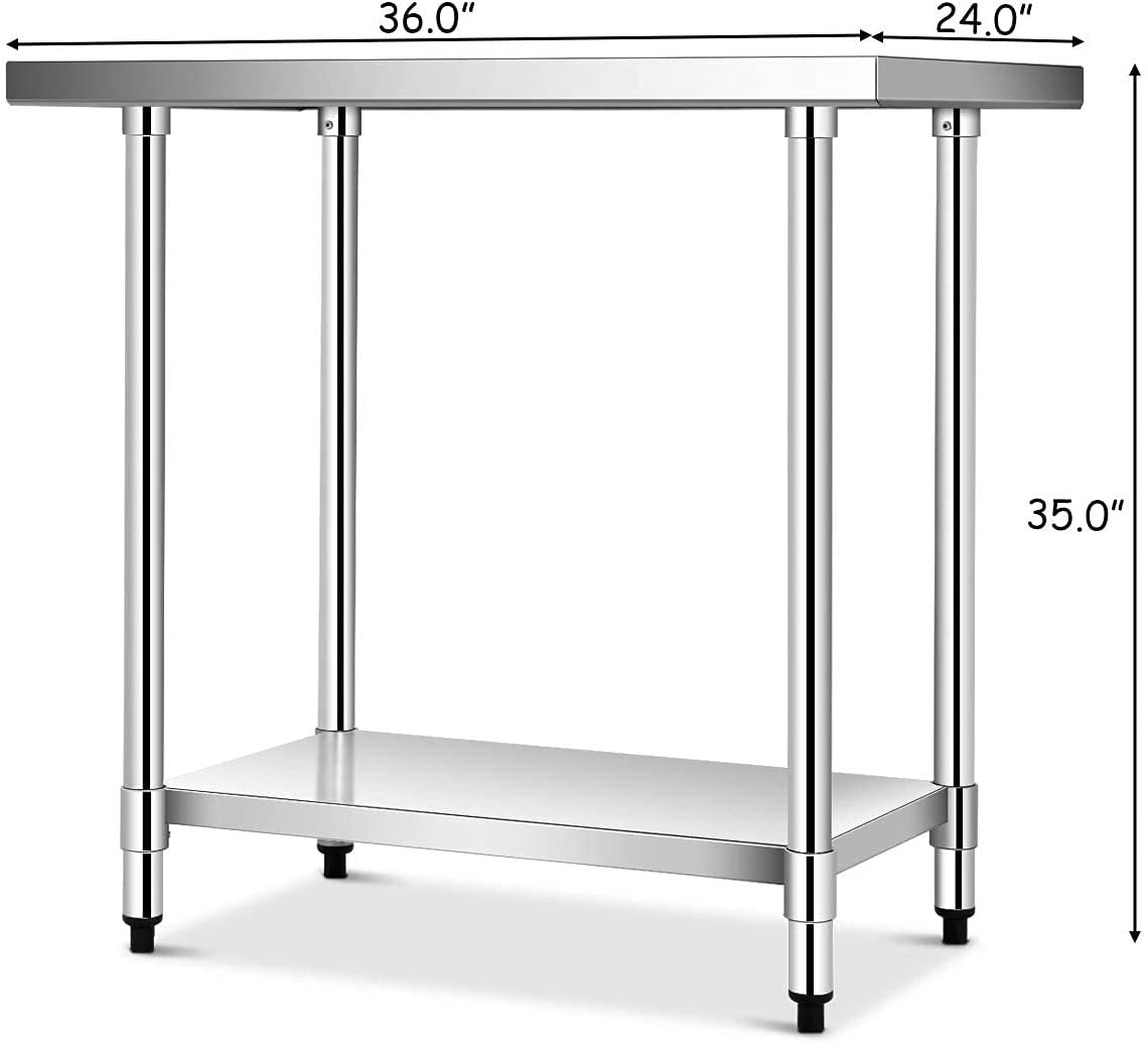 24 x 36 Inch Stainless Steel Commercial Kitchen Food Prep Table, Silver