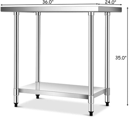 24 x 36 Inch Stainless Steel Commercial Kitchen Food Prep Table, Silver