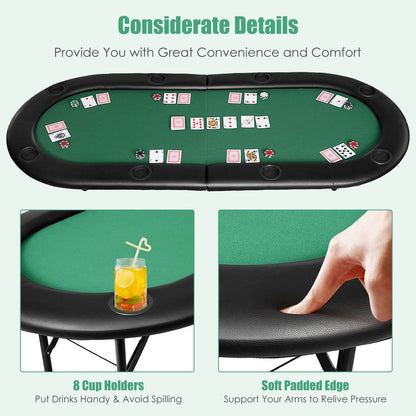 8 Players Texas Holdem Foldable Poker Table, Green