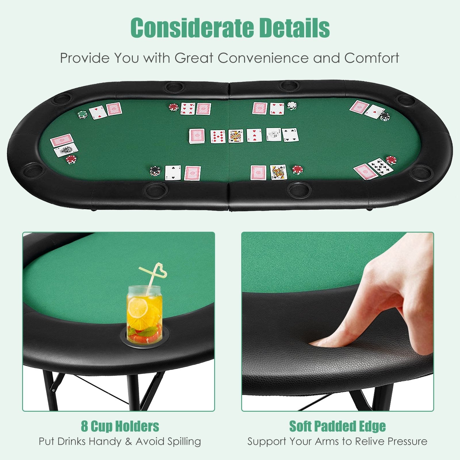 8 Players Texas Holdem Foldable Poker Table, Green at Gallery Canada