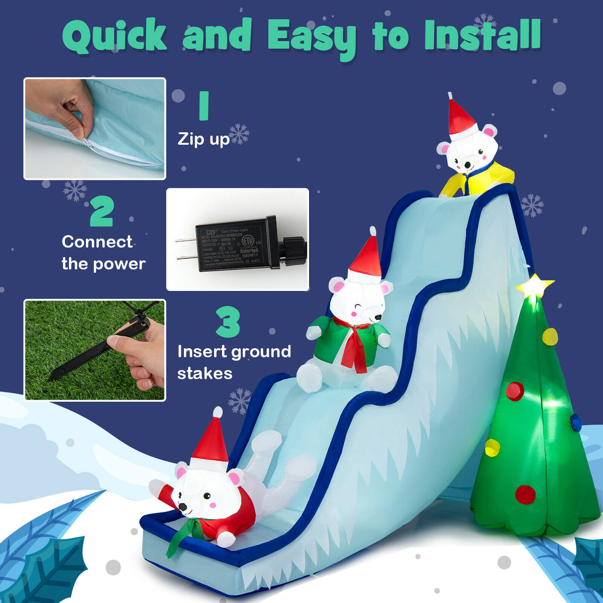 9 Feet Inflatable Polar Bear Slide, LED Lights, Multicolor Christmas Inflatables at Gallery Canada