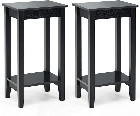 Set of 2 Versatile 2-Tier End Table with Storage Shelf, Black