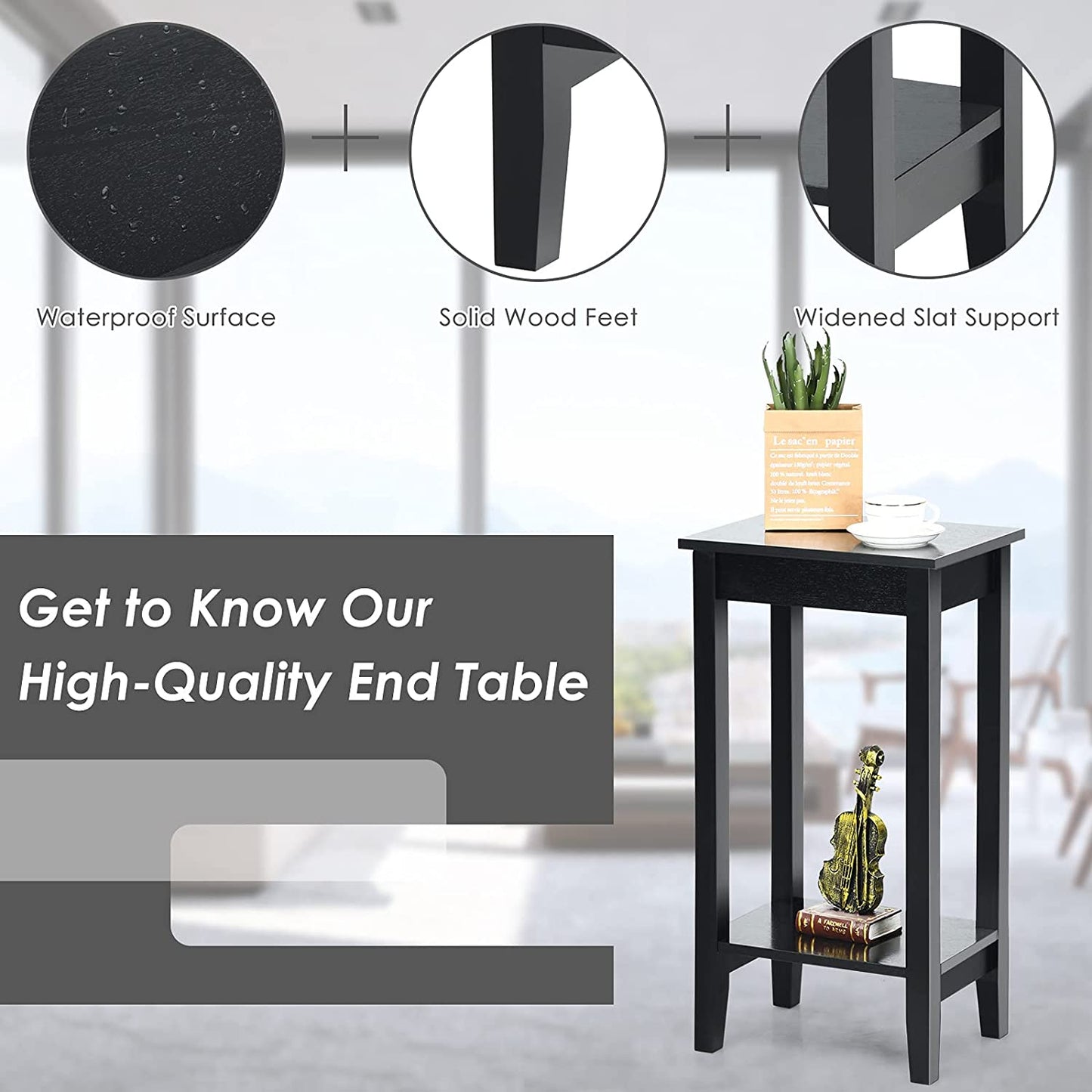 2-Tier End Table Set With Storage Shelf, Black End & Side Tables at Gallery Canada