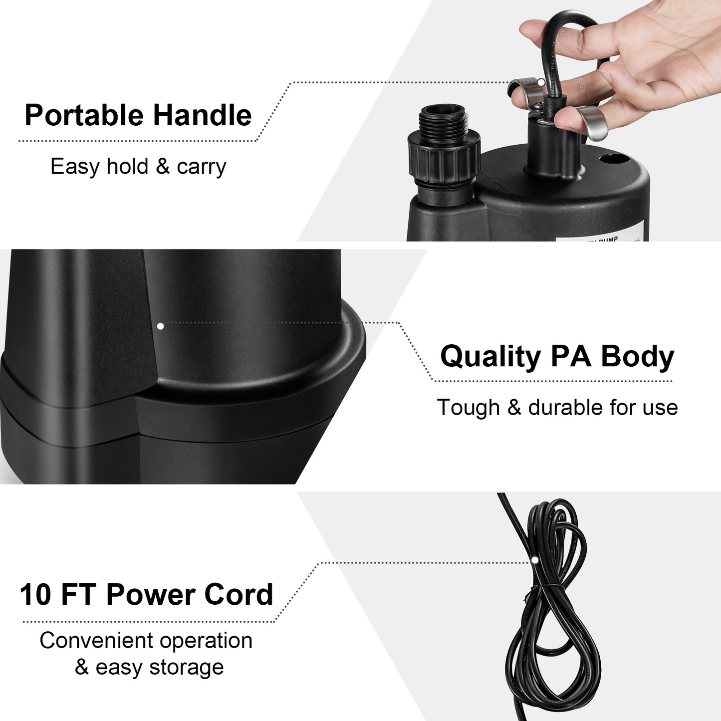 1/3HP 2400GPH Submersible Utility Pump, 10 FT Cord, Black Watering & Irrigation at Gallery Canada