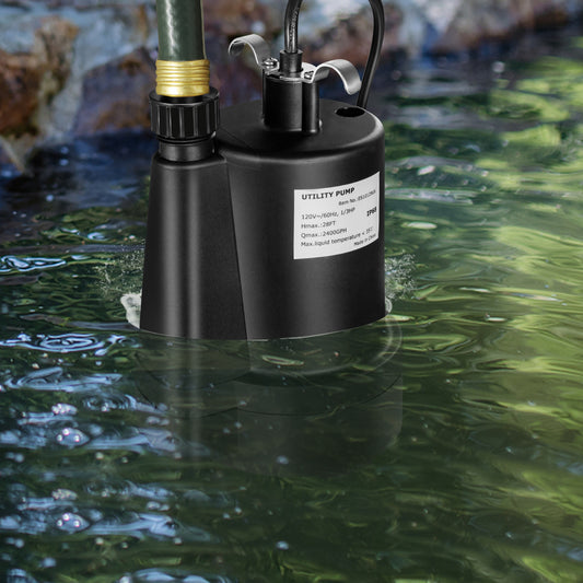 1/3HP 2400GPH Submersible Utility Pump, 10 FT Cord, Black