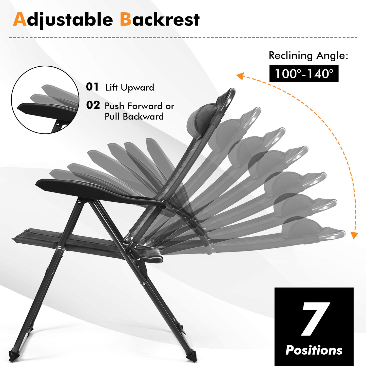 2 Piece Adjustable Folding Recliner Chairs, 7 Level Backrest, Gray Beach & Lawn Chairs at Gallery Canada
