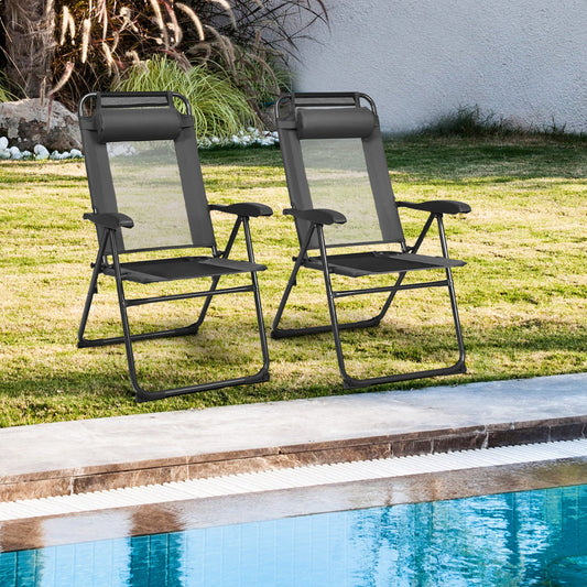 2 Piece Adjustable Folding Recliner Chairs, 7 Level Backrest, Gray Beach & Lawn Chairs Gray at Gallery Canada