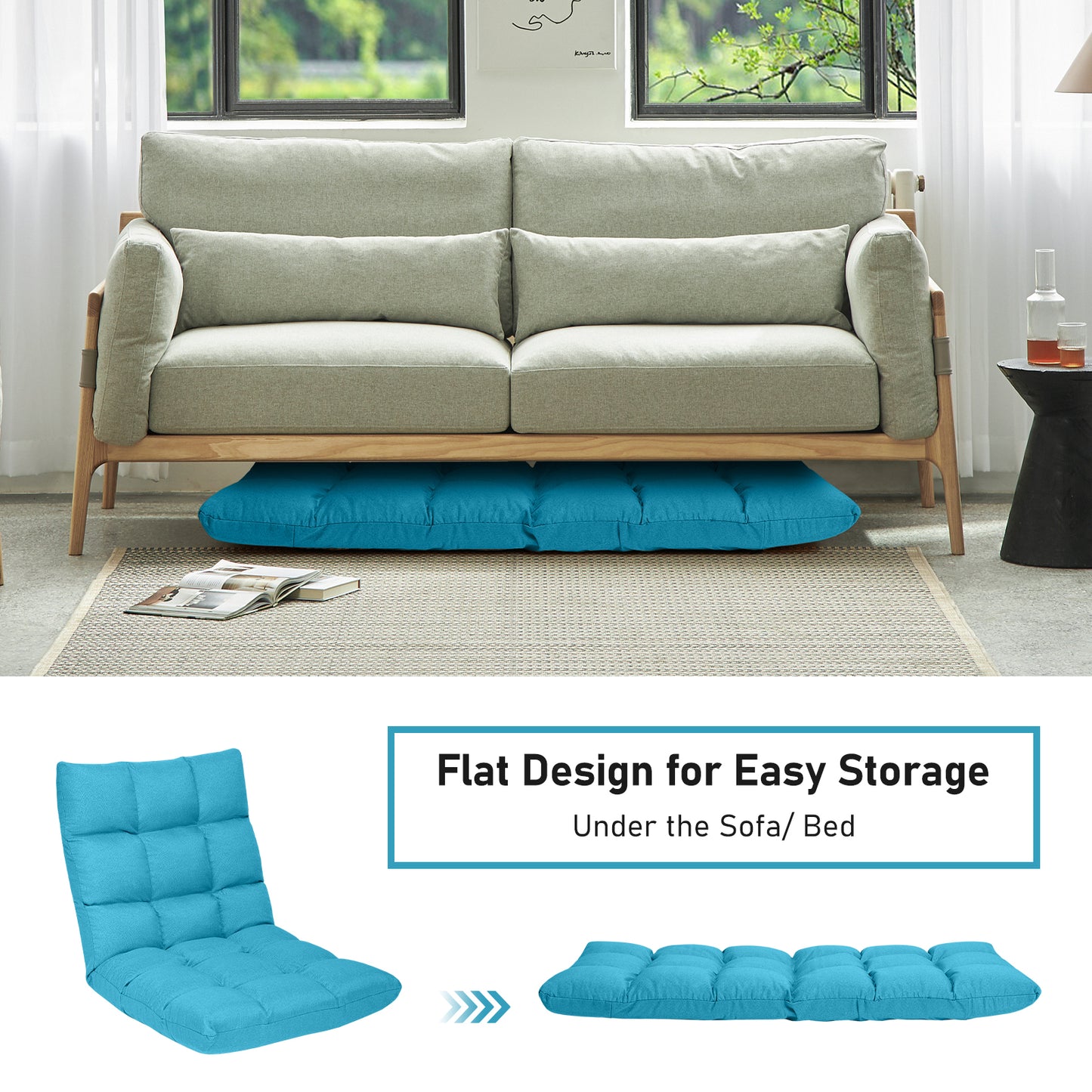 Adjustable Folding Gaming Sofa, Light Blue Floor Chairs at Gallery Canada
