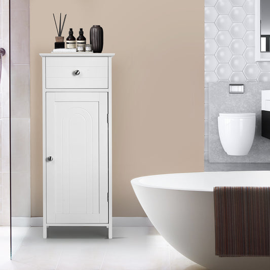 Wooden Storage Free-Standing Floor Cabinet with Drawer and Shelf, White Floor Cabinets White at Gallery Canada