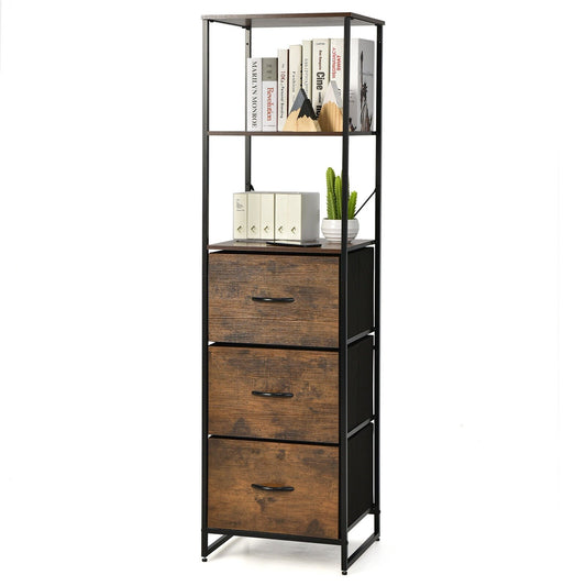 Freestanding Vertical 3 Drawer Dresser with 3 Shelves, Rustic Brown