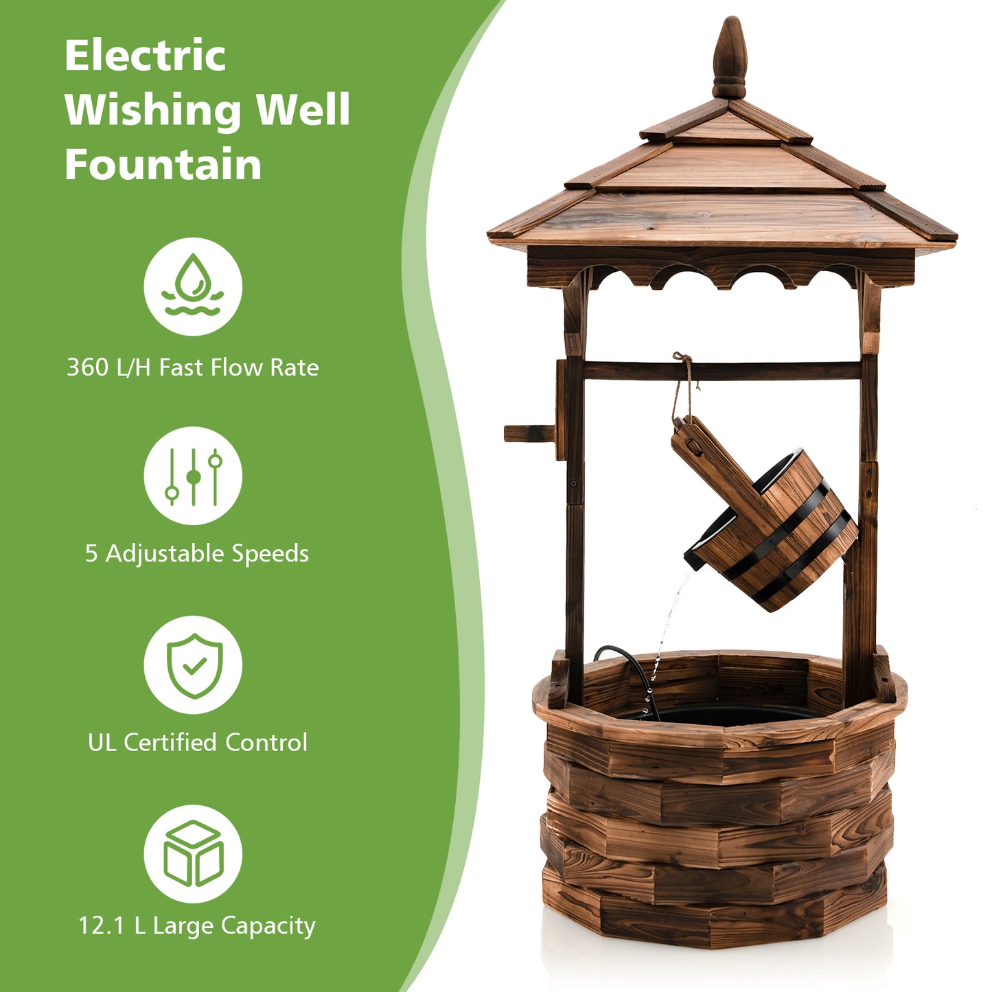 Patio Wooden Water Fountain With Electric Pump, Brown Outdoor Decor at Gallery Canada