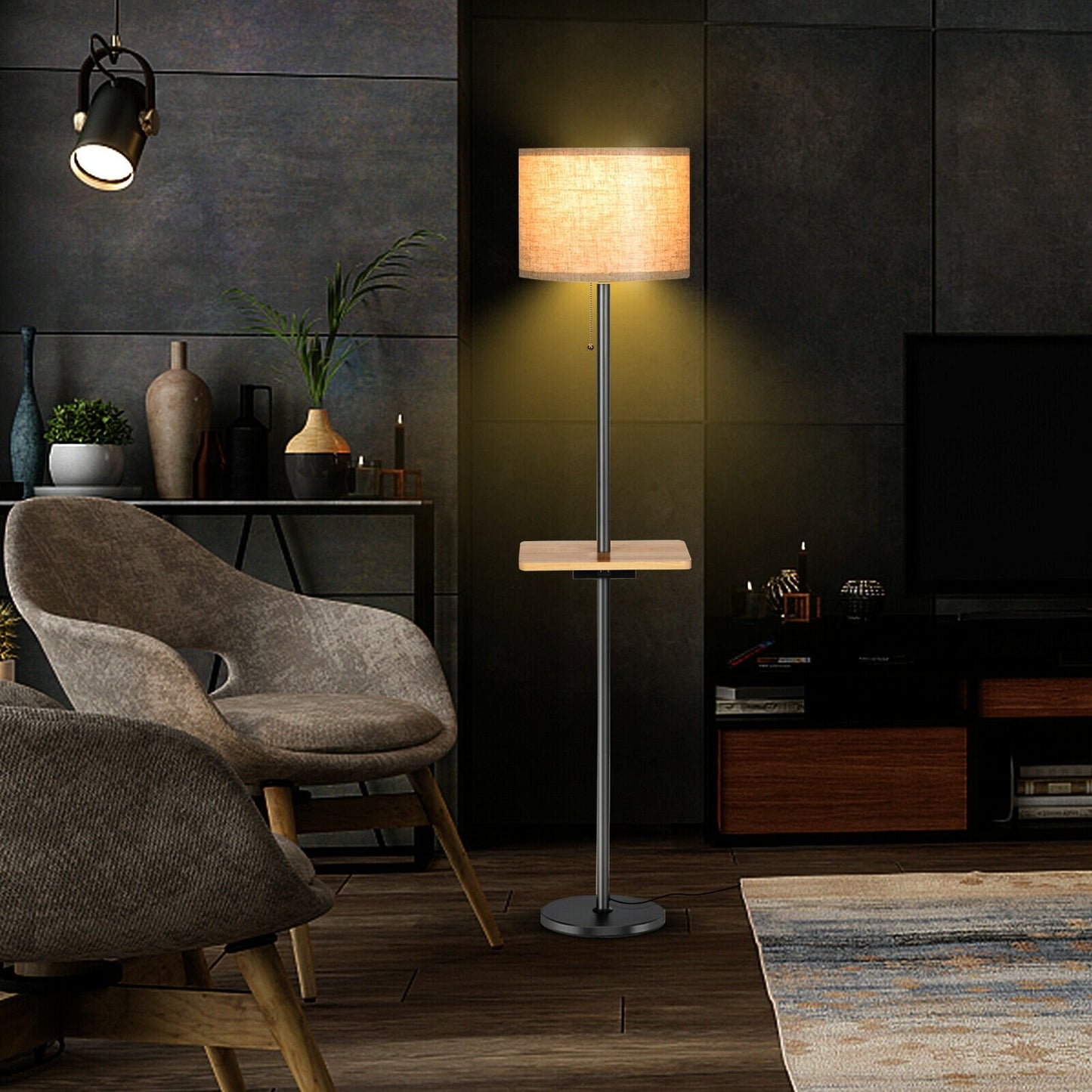 Modern Floor Lamp with Tray Table, Multicolor