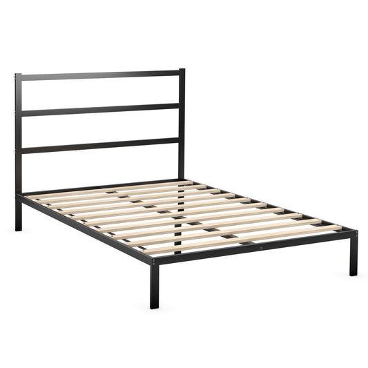 Twin/Full/Queen Size Metal Bed Platform Frame with Headboard-Full Size, Black at Gallery Canada