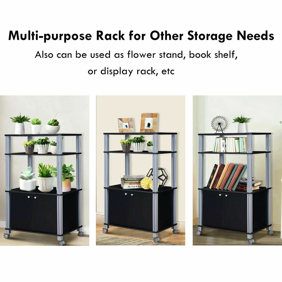 Microwave Rack Stand Rolling Storage Cart, Black Baker's Racks at Gallery Canada