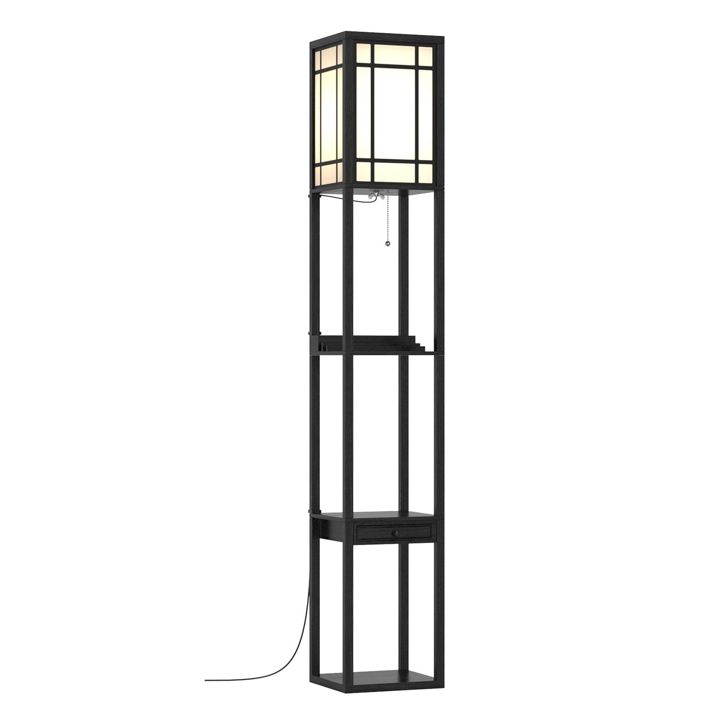 Modern Floor Lamp with Shelves and Drawer, Black at Gallery Canada