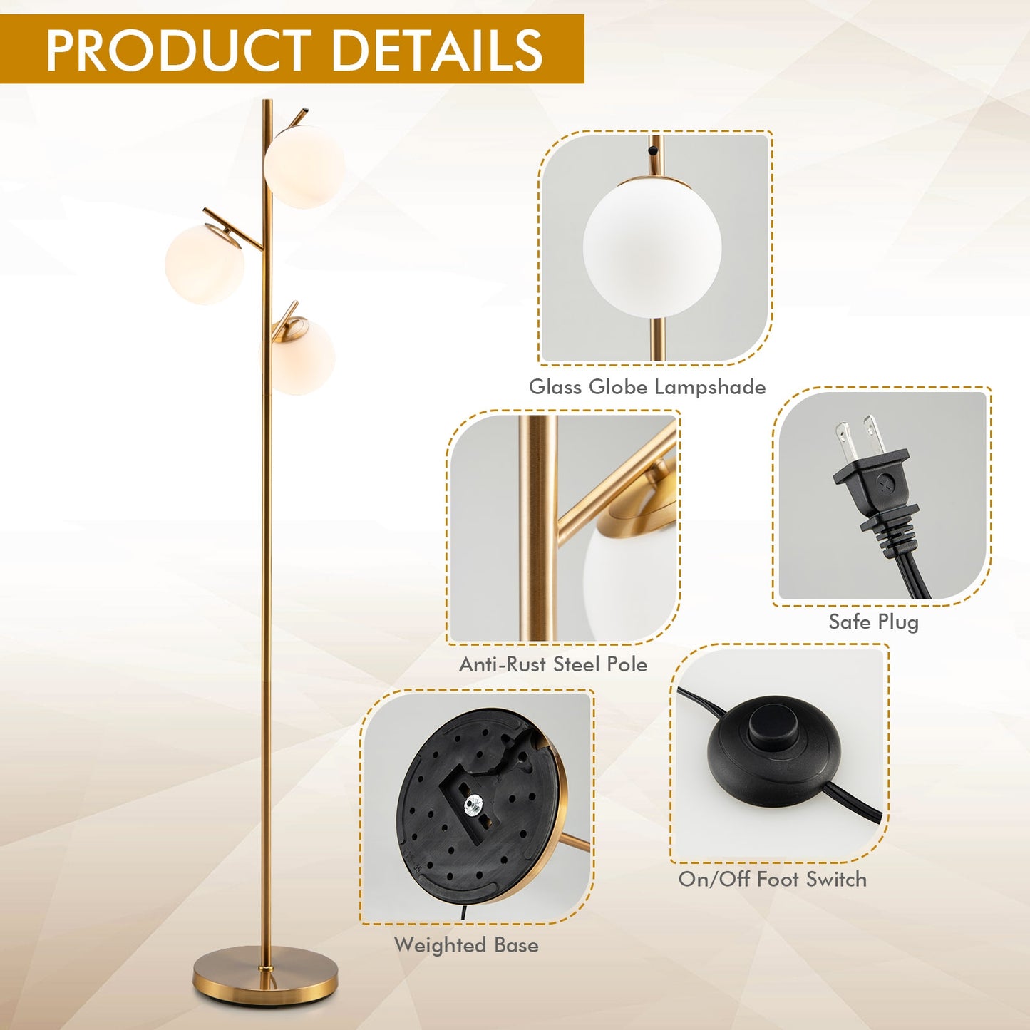 3-Globe Floor Lamp, Golden Table & Floor Lamps at Gallery Canada
