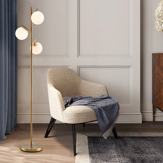 3-Globe Floor Lamp with Foot Switch and Bulb Bases, Golden Table & Floor Lamps Golden at Gallery Canada