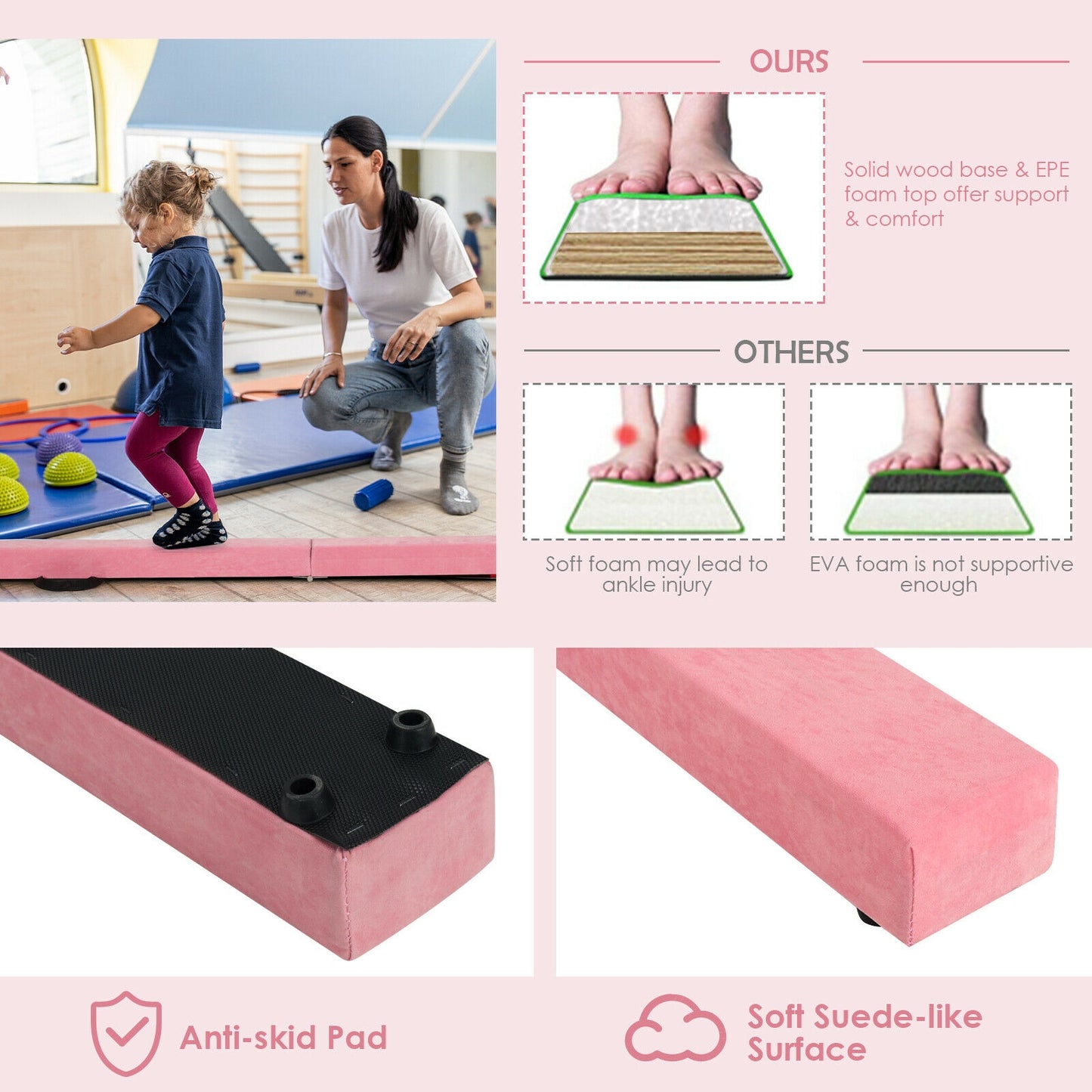 7 Feet Folding Portable Floor Balance Beam, Pink Toy Sports at Gallery Canada