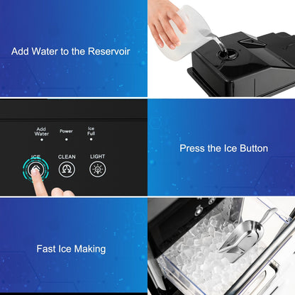 Ice Maker Countertop 44lbs Per Day with Ice Shovel and Self-Cleaning, Black