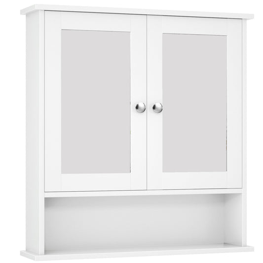 Bathroom Wall Cabinet with Double Mirror Doors, White