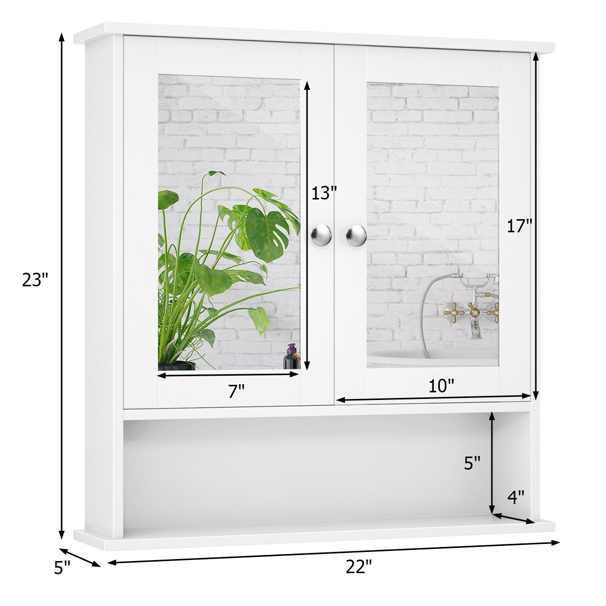 Bathroom Wall Cabinet with Double Mirror Doors, White at Gallery Canada