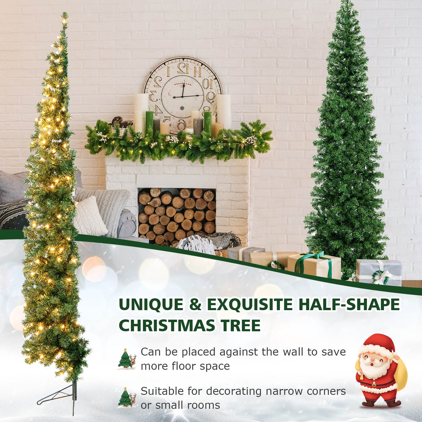 7 Feet Prelit Half-Shape Christmas Tree, 150 Lights, Green Christmas Tree at Gallery Canada