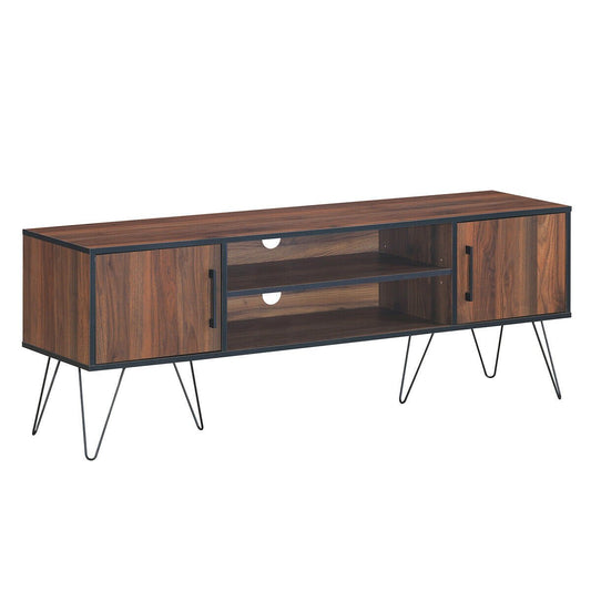Retro Modern TV Stand with 6 Metal Legs for TVs up to 65 Inch with 2 Cable Holes, Walnut