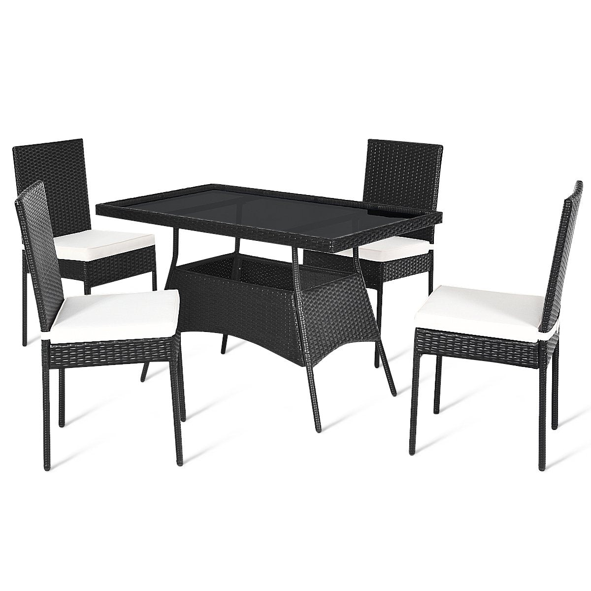 5 Pieces Outdaoor Patio Rattan Dining Set with Glass Top with Cushions, Black at Gallery Canada
