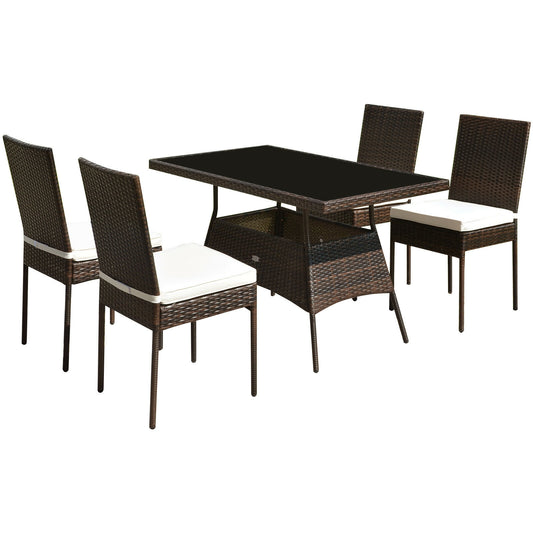 5 Pcs Rattan Dining Set Glass Table High Back Chair, Brown Patio Dining Sets Brown at Gallery Canada
