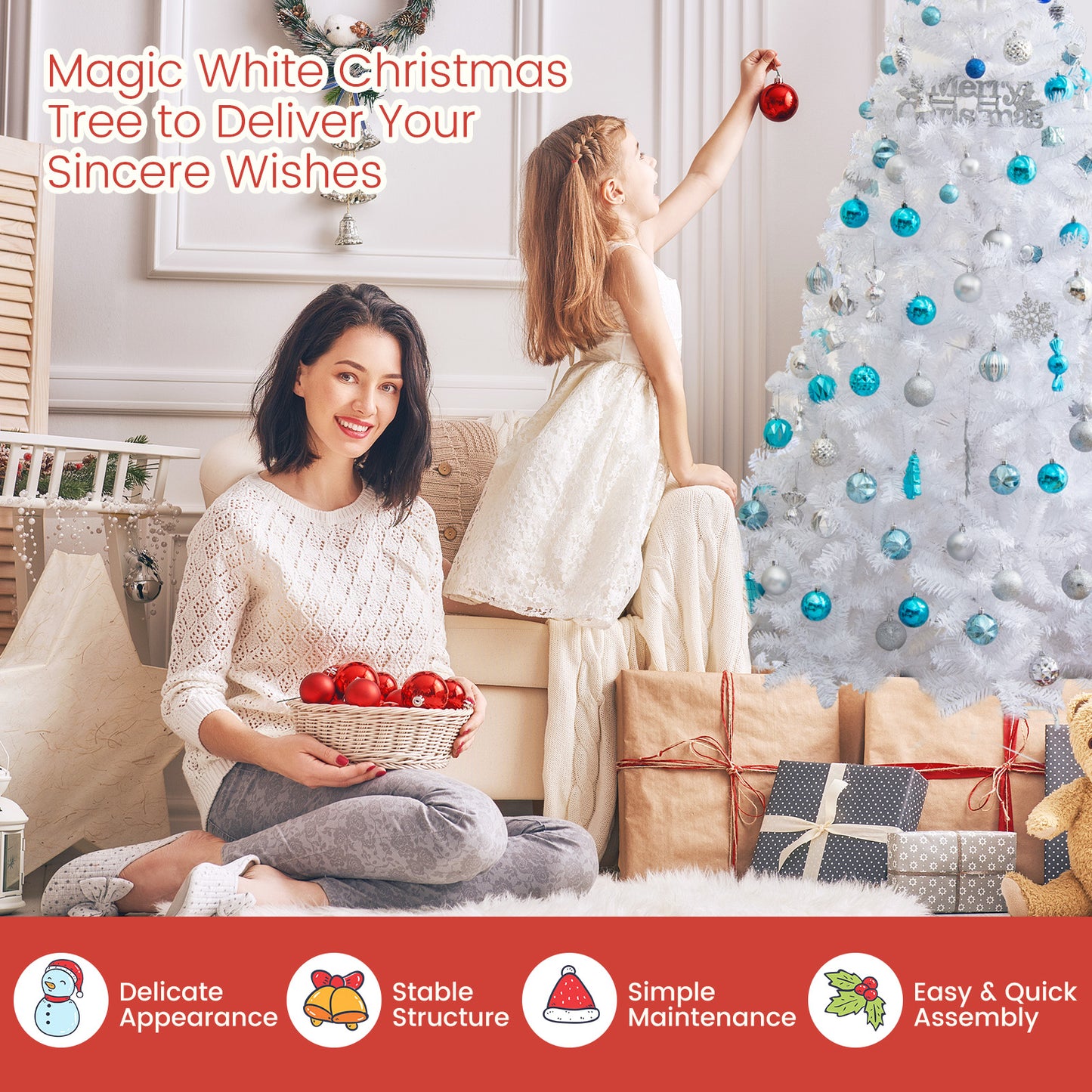 7 ft White Christmas Tree with Solid Metal Stand-7 ft, White Christmas Tree at Gallery Canada