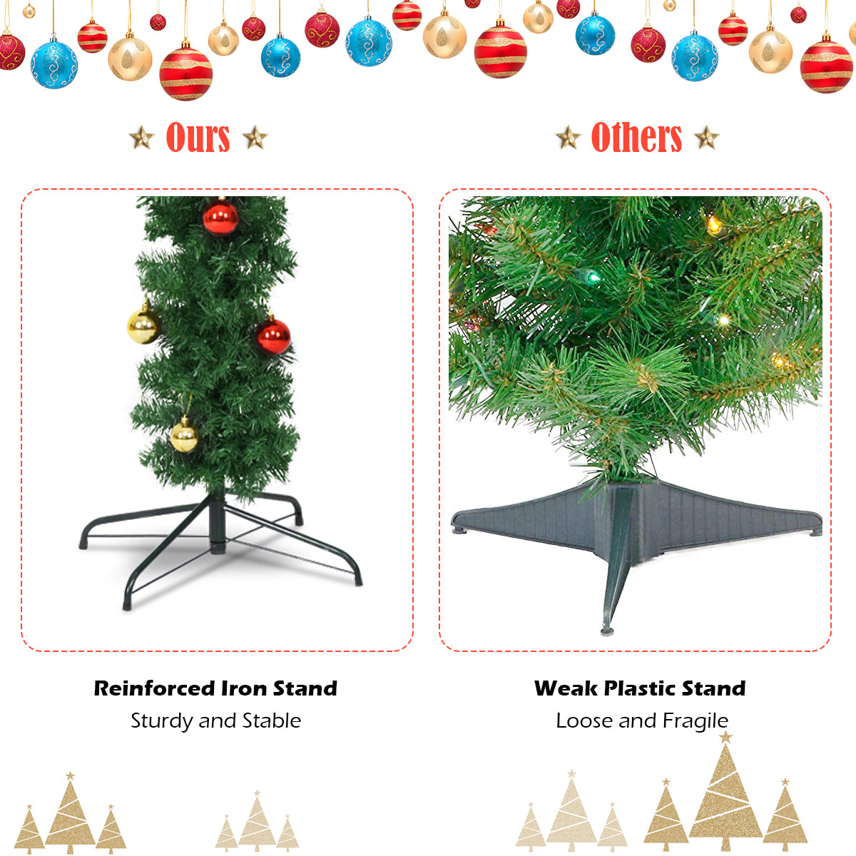 6 Feet Artificial Cactus PVC Christmas Tree with LED Lights and Ball Ornaments-6 ft, Green Christmas Tree at Gallery Canada