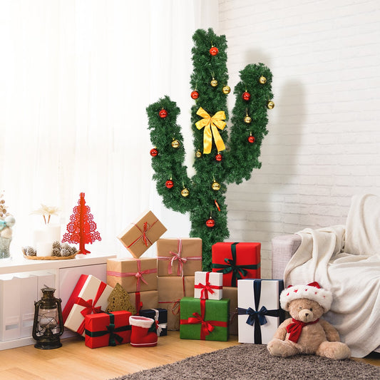 6 ft Artificial Cactus PVC Christmas Tree, LED Lights, Ball Ornaments, Green Christmas Tree Green at Gallery Canada