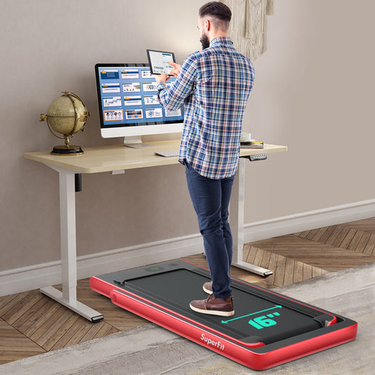 Tapis de course pliable 2 en 1 2,25 HP avec télécommande haut-parleur APP, rouge