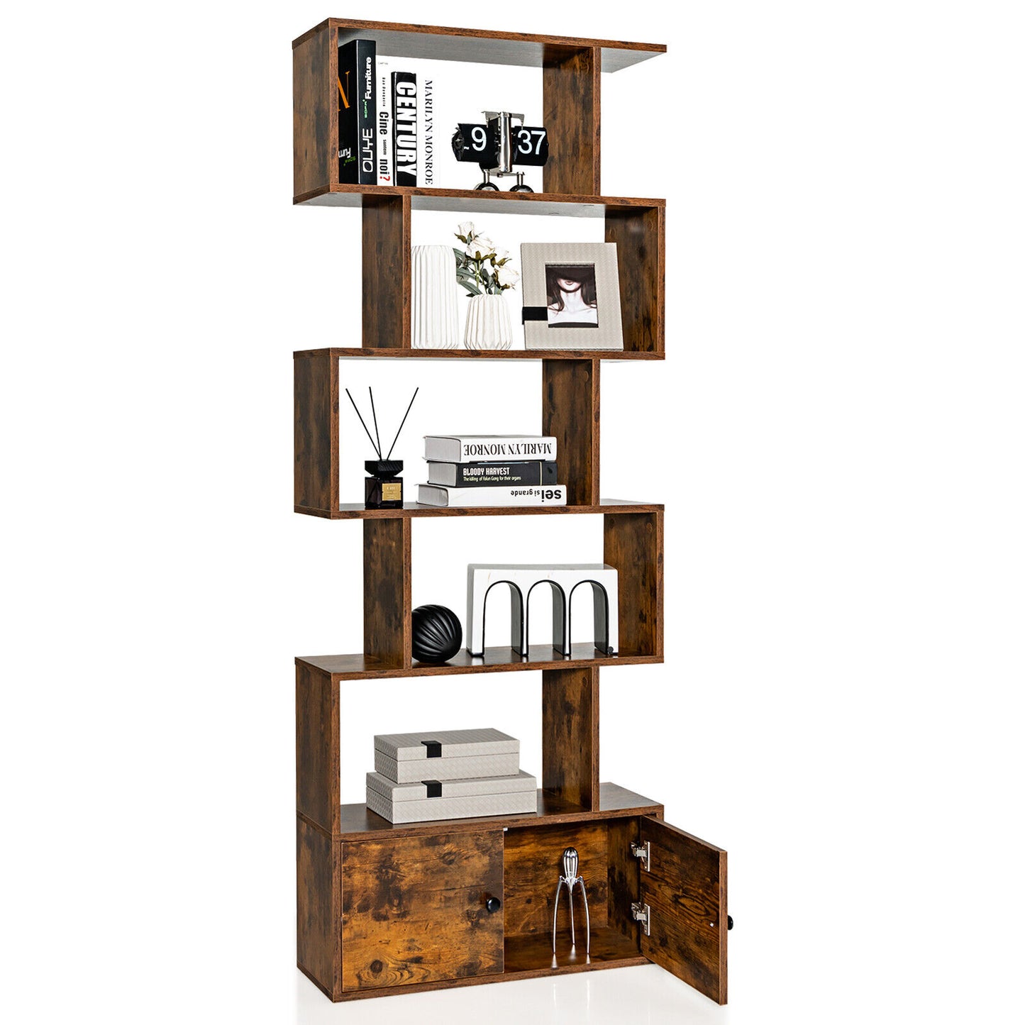 6-Tier S-Shaped Bookshelf With Cabinet, Doors, Coffee Bookcases at Gallery Canada
